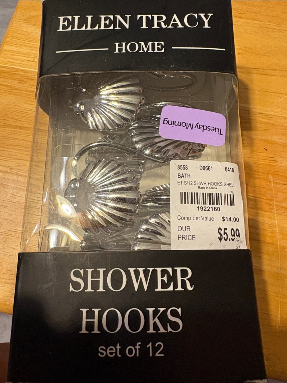 Ellen Tracy Silver Shell Shower Hooks - Set of 12 Decorative Hooks